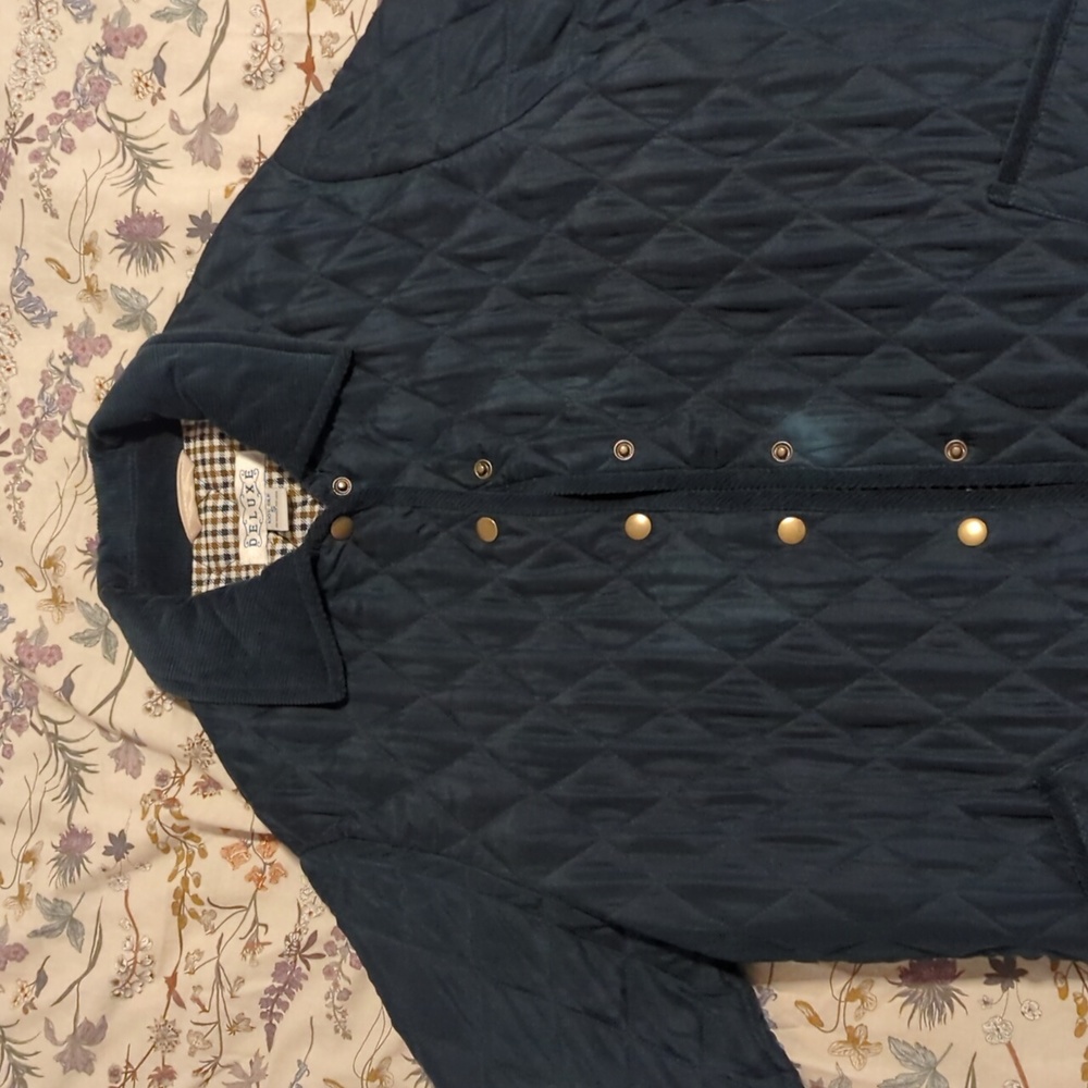 Vintage 100% Silk Quilted Emerald Green jacket with Corduroy Collar